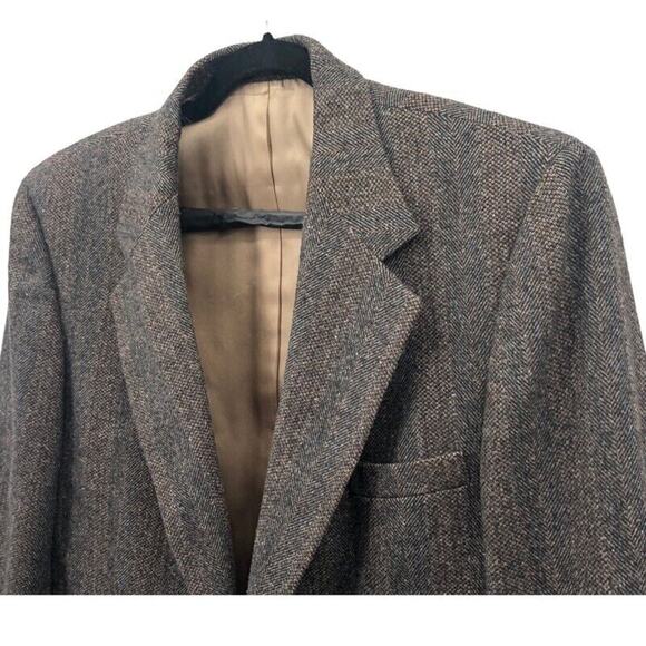 VTG Michael Sterns Sport Coat Blazer 44 Herringbone Wool Tweed Business USA Tan - Picture 3 of 9